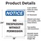 Signmission No Trespassing Without Permission OSHA Notice Sign, Aluminum, 18in W x 24in L, 2PK OS-2PACK-NS-A-1824-V-15006 - alternate 3
